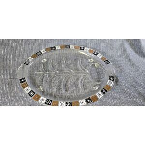 Vintage Inland Glass Well & Tree Oval Glass Meat Platter Tray Atomic Snowflake